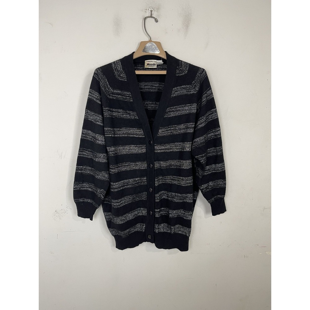 Moods by Krizia Women Cardigan Large Striped Emo Scene Goth Lambswool Angora VTG
